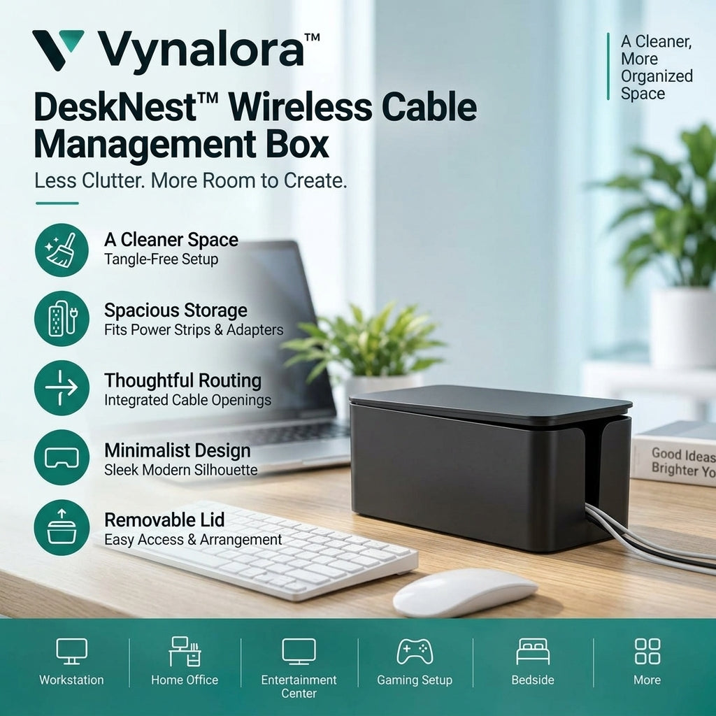 Vynalora™ DeskNest Wireless Cable Management Box