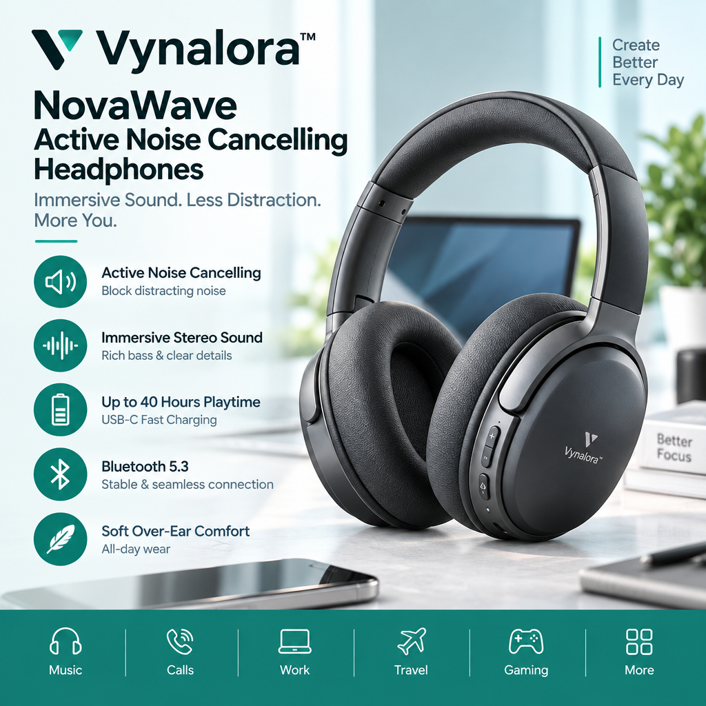 Vynalora™ NovaWave Active Noise Cancelling Headphones