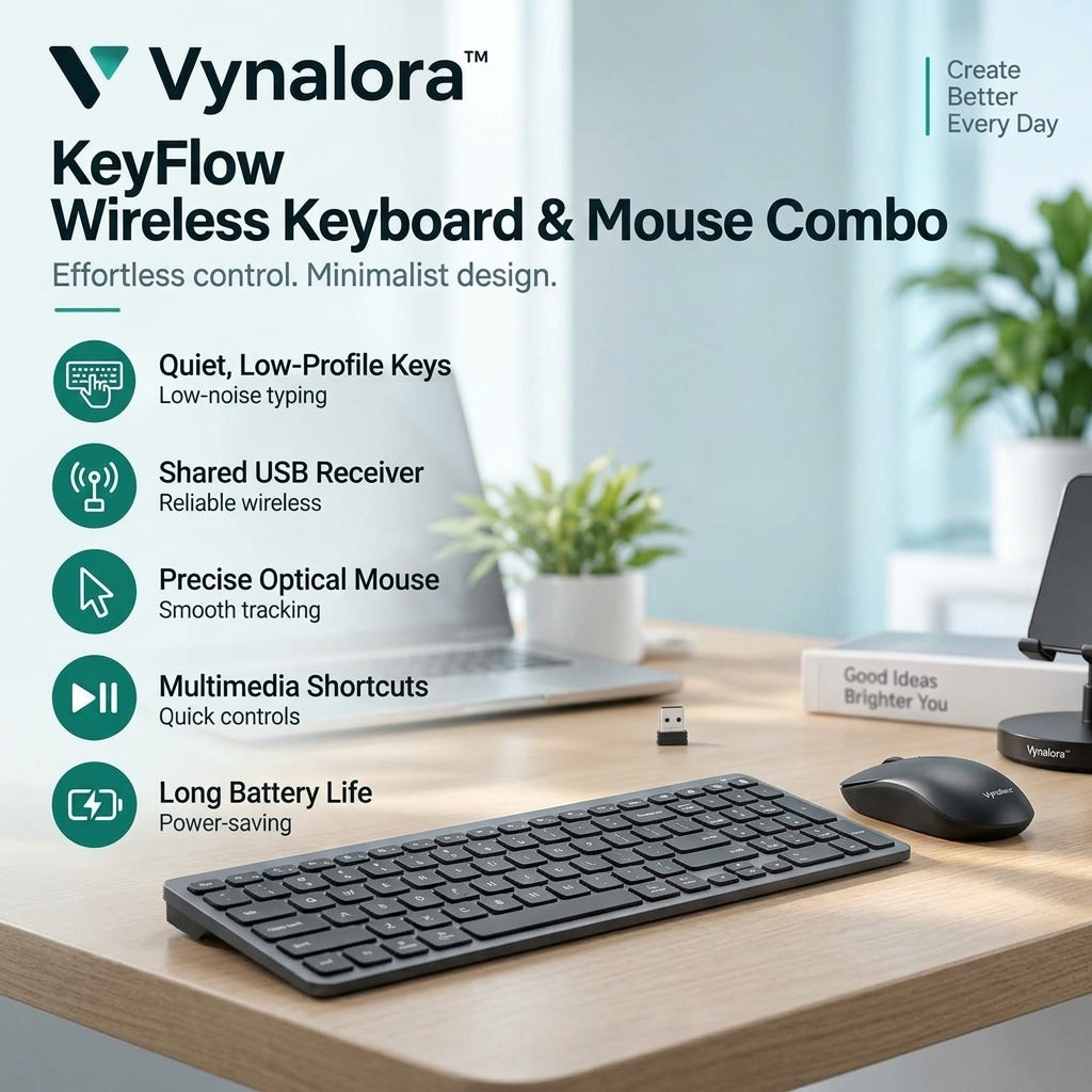 Vynalora™ KeyFlow Wireless Keyboard & Mouse Combo