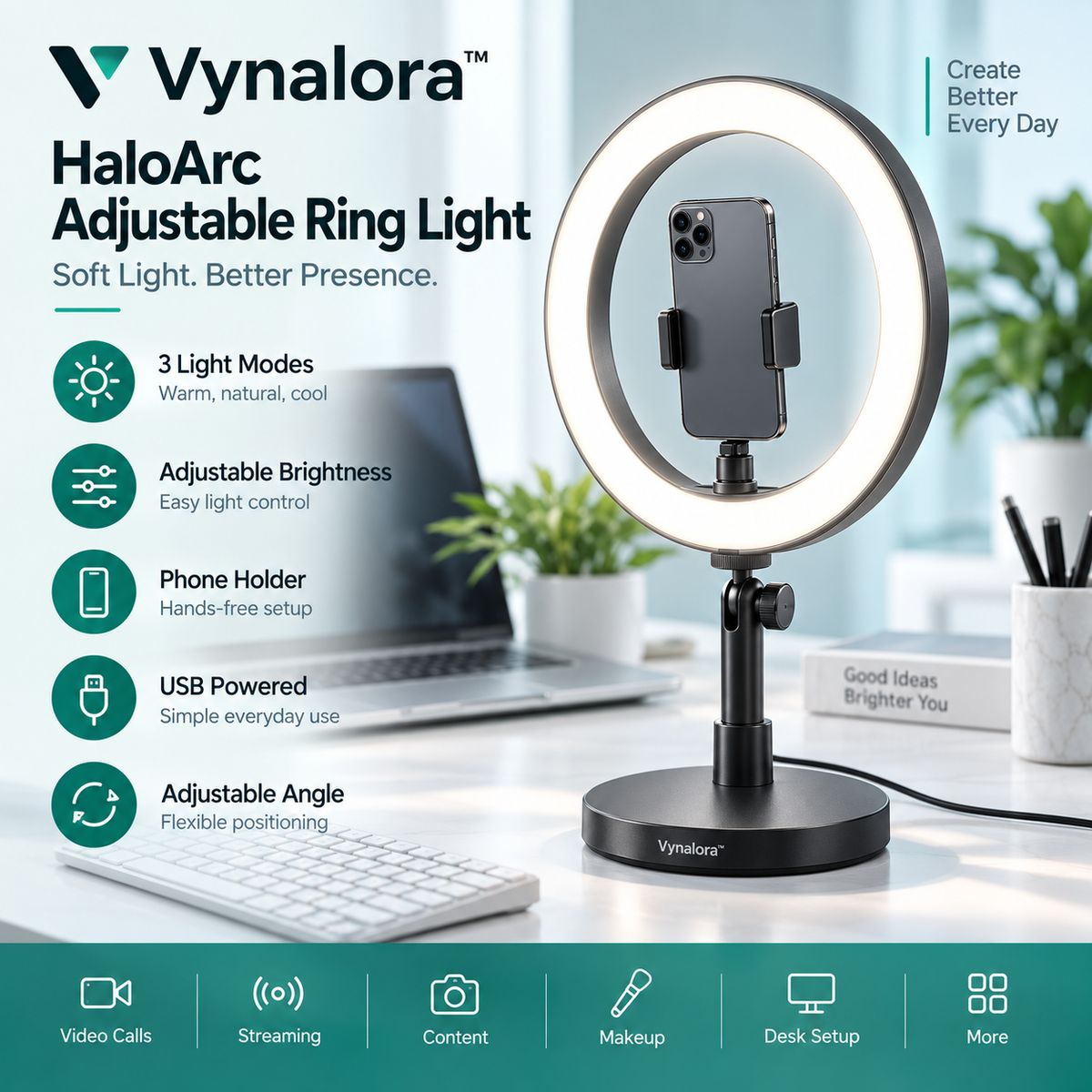 Vynalora™ HaloArc Adjustable Ring Light