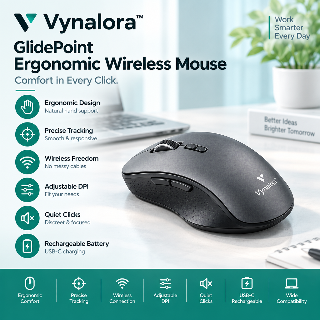Vynalora™ GlidePoint Ergonomic Wireless Mouse