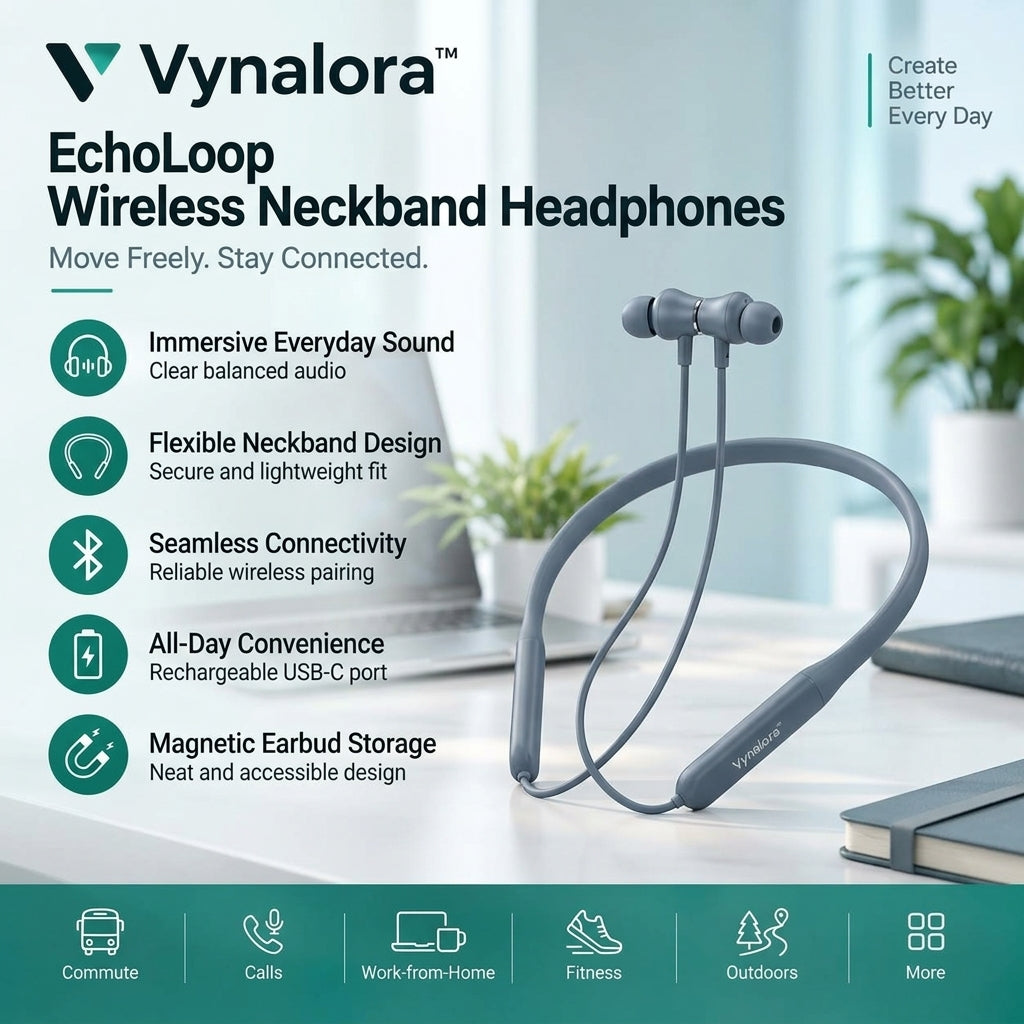 Vynalora™ EchoLoop Wireless Neckband Headphones
